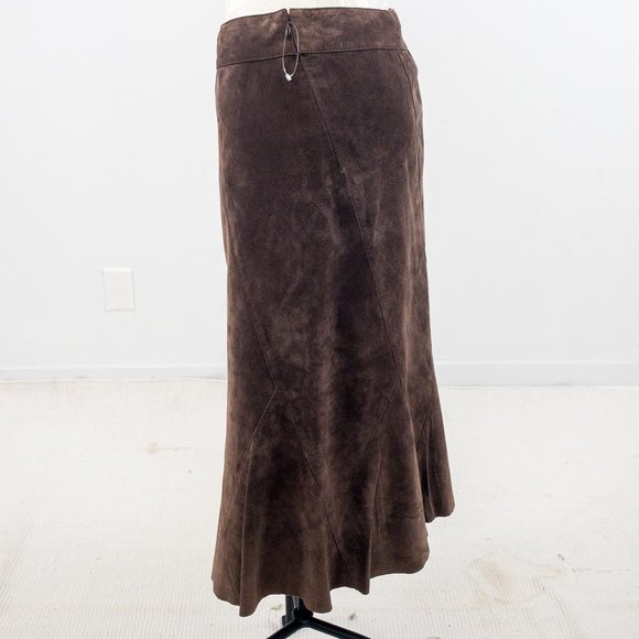 Vintage 90s M Suede Boho Midi Leather Skirt Brown - Picture 5 of 9